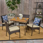 Christopher Knight Home Clayton Outdoor Acacia Wood and Wicker 5 Piece Dining Set with Cushion, Teak/Multibrown
