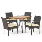 Christopher Knight Home Clayton Ensemble de salle à manger d'extérieur 5 pièces en bois d'acacia et osier avec coussins, Teck/Marron multicouleur