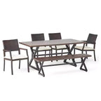 Christopher Knight Home Aisha Outdoor Wicker and Aluminum 6 Piece Dining Set with Bench, Multibrown/Brown