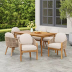 Ensemble de salle à manger d'extérieur 7 pièces en bois d'acacia et corde avec coussins Christopher Knight Home Charles