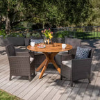 Christopher Knight Home Wes Outdoor Acacia Wood and Wicker 5 Piece Dining Set with Cushion