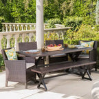 Christopher Knight Home Aisha Outdoor Wicker and Aluminum 6 Piece Dining Set with Bench
