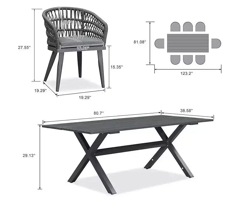 PURPLE LEAF Outdoor Dining Set All-Weather PE Rattan Patio Furniture Set with All Aluminum Frame Table and Chairs Set for Lawn Backyard Deck