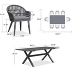 PURPLE LEAF Ensemble de salle à manger de patio avec table de salle à manger extérieure en aluminium et chaises en rotin tressé Ensemble de meubles modernes pour jardin, cour, décoration intérieure