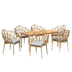 Christopher Knight Home Conrad 7 Piece Outdoor Floral Design Rattan, Metal and Acacia Wood Dining Set