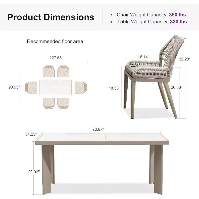 PURPLE LEAF Dining Set Patio Metal Table and Wicker Rattan Chairs for Outside Porch Garden Kitchen Modern Outdoor Furniture Sets