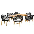 Ensemble de salle à manger d'extérieur rustique 7 pièces Corey en rotin, métal et bois d'acacia Christopher Knight Home