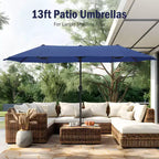 Captiva Designs - Ensemble de 8 pièces pour salle à manger d'extérieur, comprenant une table rectangulaire en acier, des chaises rembourrées avec assise en toile tendue et un parasol de marché.