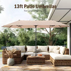 Captiva Designs - Ensemble de 8 pièces pour salle à manger d'extérieur, comprenant une table rectangulaire en acier, des chaises rembourrées avec assise en toile tendue et un parasol de marché.