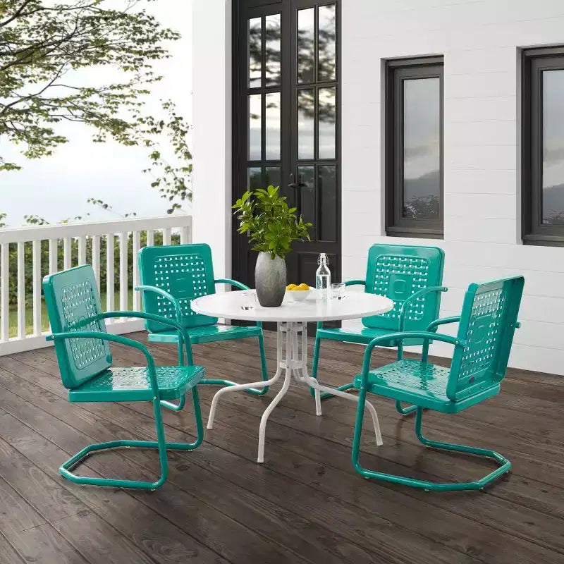 HomeStock Bates 5Pc Outdoor Metal Dining Set with Dining Table & 4 Armchairs