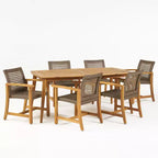Christopher Knight Home Botsford, ensemble de salle à manger d'extérieur 7 pièces en bois d'acacia et osier, teck/moka mélangé