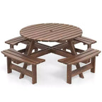 Costway Table de pique-nique ronde 8 places avec 4 bancs intégrés 2 trous pour parasol, Marron/Jaune