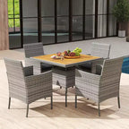 Costway 5 Pieces PE Wicker Patio Dining Set with Cushions and 1.97 Umbrella Hole