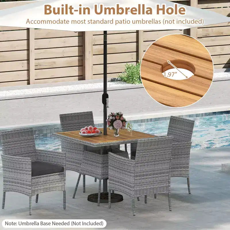 Costway 5 Pieces PE Wicker Patio Dining Set with Cushions and 1.97 Umbrella Hole
