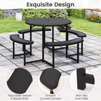 Costway Table de pique-nique ronde avec 4 bancs et trou pour parasol, plateau résistant aux intempéries blanc/vert/gris/noir