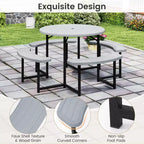 Costway Table de pique-nique ronde avec 4 bancs et trou pour parasol, plateau résistant aux intempéries blanc/vert/gris/noir