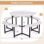 Costway Table de pique-nique ronde avec 4 bancs et trou pour parasol, plateau résistant aux intempéries blanc/vert/gris/noir