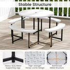 Costway Table de pique-nique ronde avec 4 bancs et trou pour parasol, plateau résistant aux intempéries blanc/vert/gris/noir