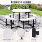 Costway Table de pique-nique ronde avec 4 bancs et trou pour parasol, plateau résistant aux intempéries blanc/vert/gris/noir