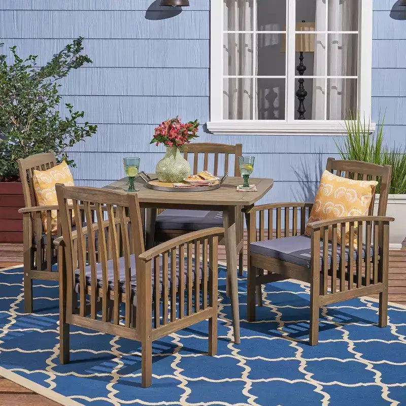Christopher Knight Home Laussat Outdoor Acacia Wood 5 Piece Dining Set with Cushion