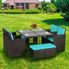 Ensemble de salle à manger FDW pour terrasse – Ensemble de mobilier d'extérieur 9 pièces avec table en verre, peu encombrant