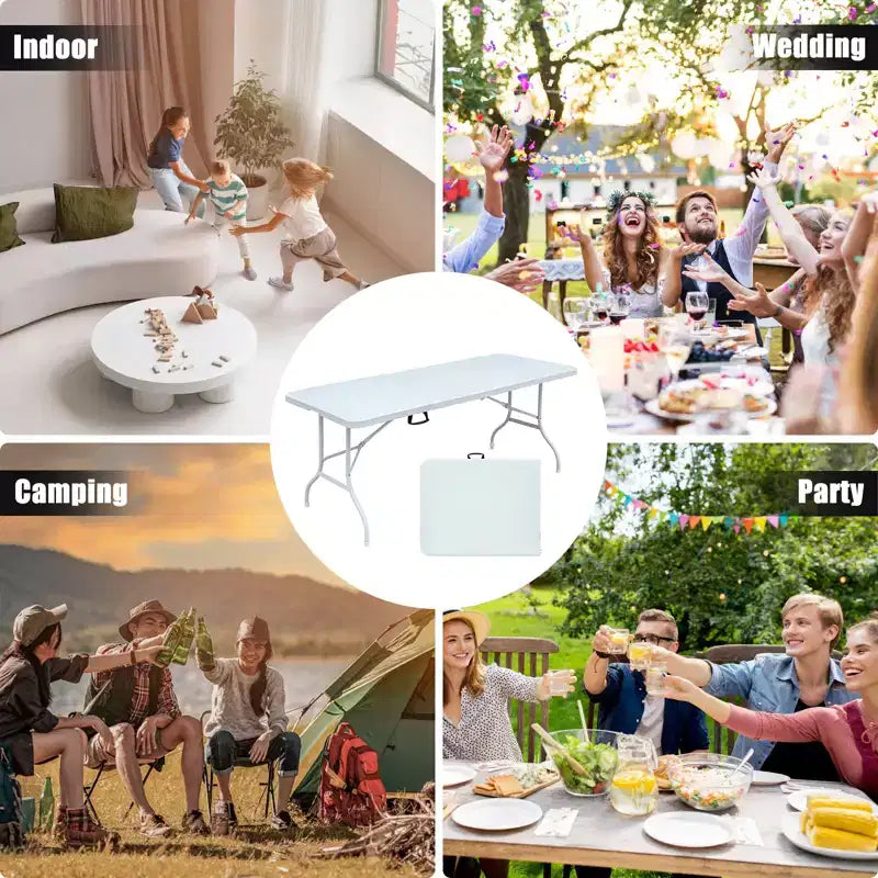 Folding Table 6FT,Portable Heavy Duty Plastic Table With Handle