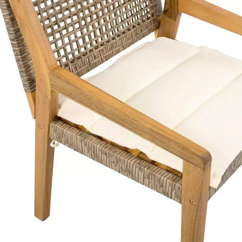 Christopher Knight Home Neva 5 Piece Outdoor Acacia Wood and Wicker Dining Set with Water-Resistant Cushions