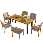Ensemble de salle à manger 7 pièces d'extérieur industriel Neva en bois d'acacia et osier avec coussins Christopher Knight Home