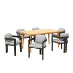 Ensemble de salle à manger d'extérieur Christopher Knight Home Pula 7 pièces en bois d'acacia et aluminium avec trou pour parasol et coussins