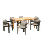 Ensemble de salle à manger d'extérieur Christopher Knight Home Pula 7 pièces en bois d'acacia et aluminium avec trou pour parasol et coussins