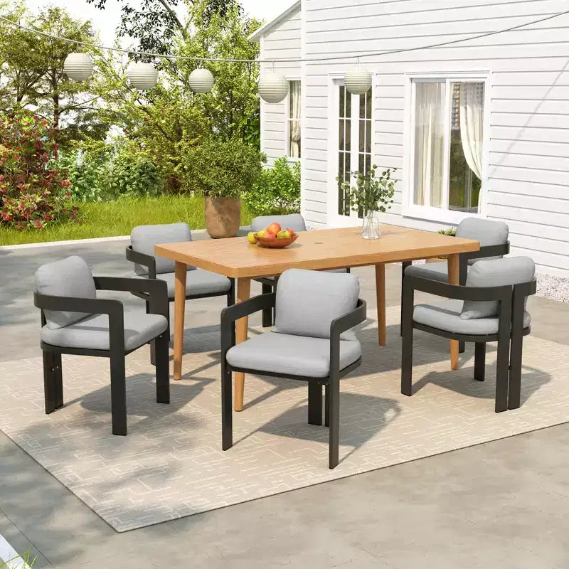 Christopher Knight Home Pula Set da pranzo da esterno 7 pezzi in legno di acacia e alluminio con foro per ombrellone e cuscini