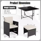 Costway 9 PCS Patio Dining Set with Tempered Glass Table & Ottoman Removable Cushions off-White/Beige