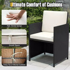 Costway 9 PCS Patio Dining Set with Tempered Glass Table & Ottoman Removable Cushions off-White/Beige
