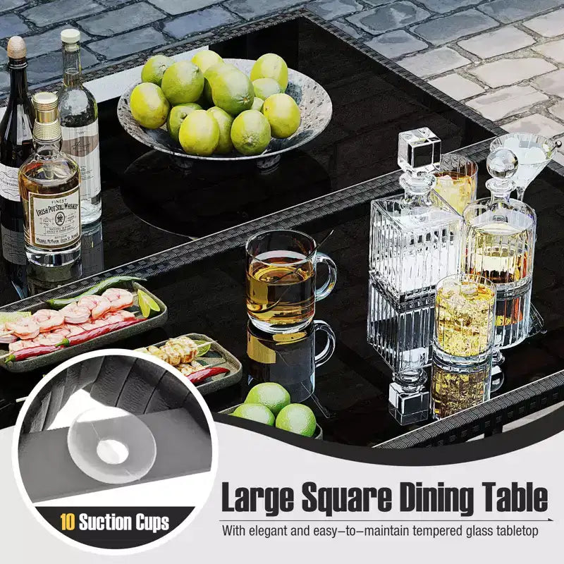 Costway 9 PCS Patio Dining Set with Tempered Glass Table & Ottoman Removable Cushions off-White/Beige