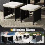 Costway 9 PCS Patio Dining Set with Tempered Glass Table & Ottoman Removable Cushions off-White/Beige