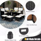 Costway 9 PCS Patio Dining Set with Tempered Glass Table & Ottoman Removable Cushions off-White/Beige