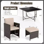 Costway 9 PCS Patio Dining Set with Tempered Glass Table & Ottoman Removable Cushions off-White/Beige