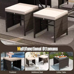 Costway 9 PCS Patio Dining Set with Tempered Glass Table & Ottoman Removable Cushions off-White/Beige