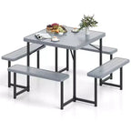Costway Picnic Table Bench Set for 4-8 People with Umbrella Hole All-Weather HDPE Tabletop Black/Gray/Green/White