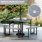Costway Picnic Table Bench Set for 4-8 People with Umbrella Hole All-Weather HDPE Tabletop Black/Gray/Green/White