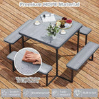 Costway Picnic Table Bench Set for 4-8 People with Umbrella Hole All-Weather HDPE Tabletop Black/Gray/Green/White
