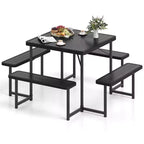 Costway Picnic Table Bench Set for 4-8 People with Umbrella Hole All-Weather HDPE Tabletop Black/Gray/Green/White