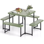 Costway Picnic Table Bench Set for 4-8 People with Umbrella Hole All-Weather HDPE Tabletop Black/Gray/Green/White
