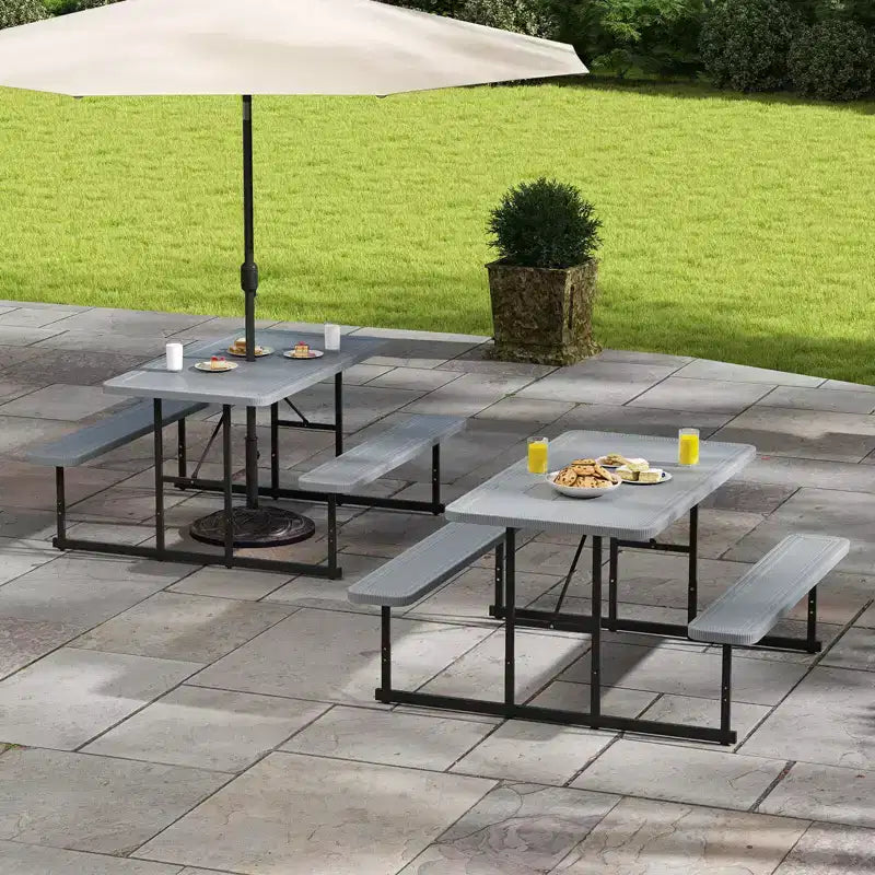 Costway Picnic Table Bench Set for 2-4 People Outdoor Rectangular Camping Dining Table Black/Gray/Green/White