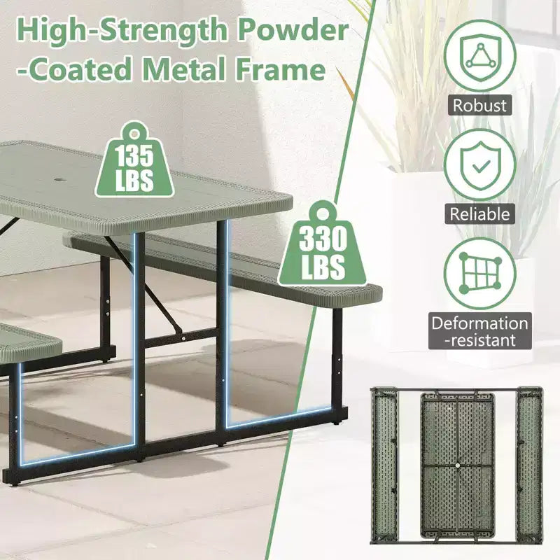 Costway Picnic Table Bench Set for 2-4 People Outdoor Rectangular Camping Dining Table Black/Gray/Green/White