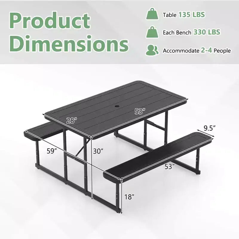 Costway Picnic Table Bench Set for 2-4 People Outdoor Rectangular Camping Dining Table Black/Gray/Green/White