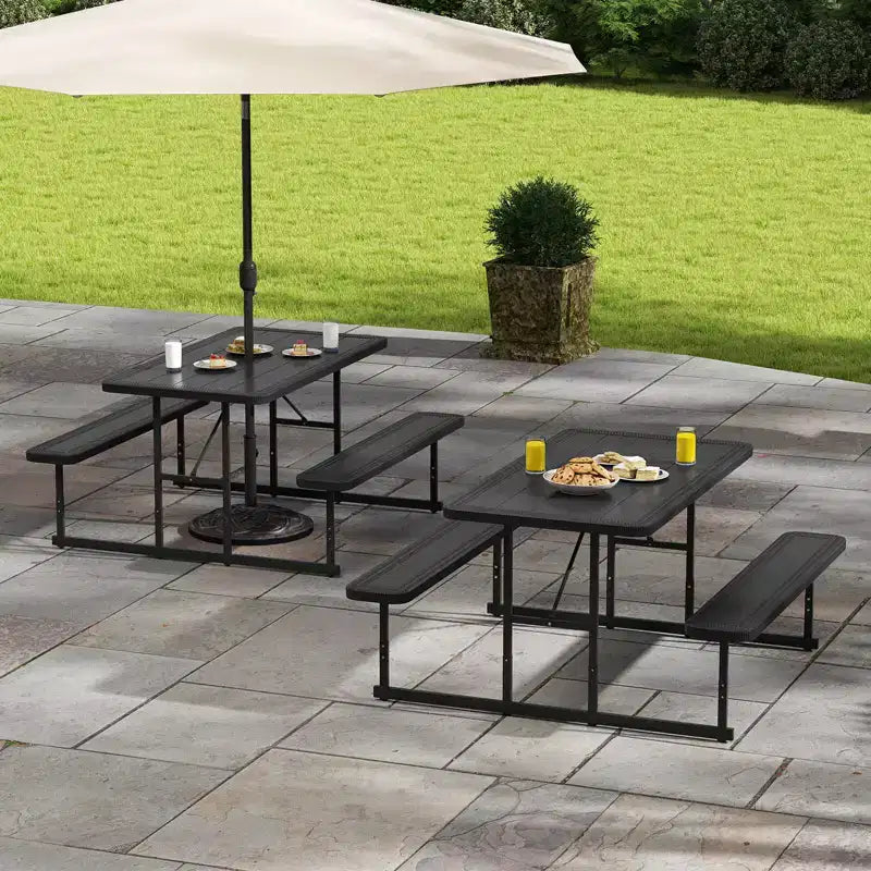Costway Picnic Table Bench Set for 2-4 People Outdoor Rectangular Camping Dining Table Black/Gray/Green/White