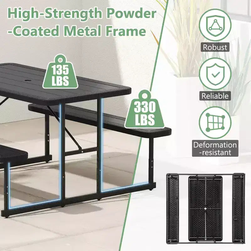 Costway Picnic Table Bench Set for 2-4 People Outdoor Rectangular Camping Dining Table Black/Gray/Green/White