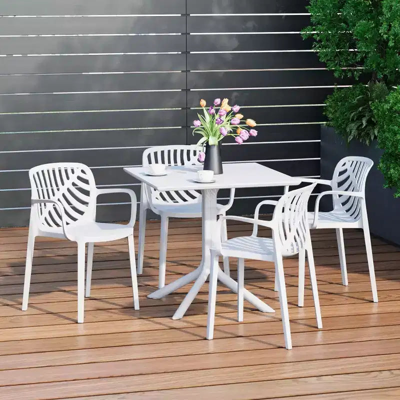 WestinTrends Playa 5-Piece Outdoor Resin Square Patio Dining Table Set with Modern Stackable Patio Dining Chairs