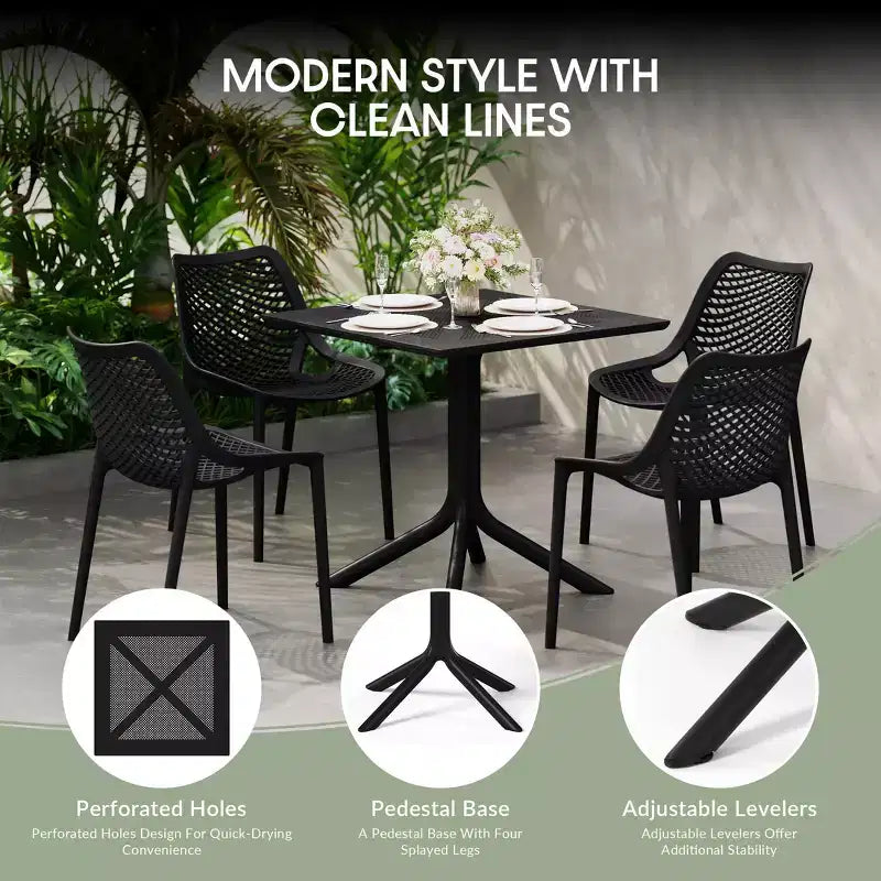 WestinTrends Playa 5-Piece Outdoor Resin Square Patio Dining Table Set with Modern Stackable Patio Dining Chairs